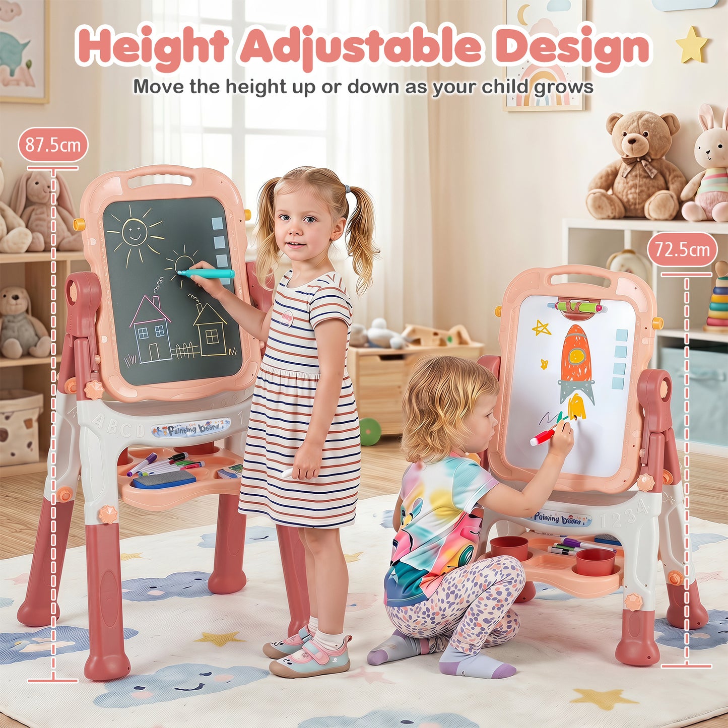 Pink Kids Art Easel | 4-In-1 Height Adjustable With 22 Accessories