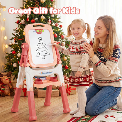 Pink Kids Art Easel | 4-In-1 Height Adjustable With 22 Accessories