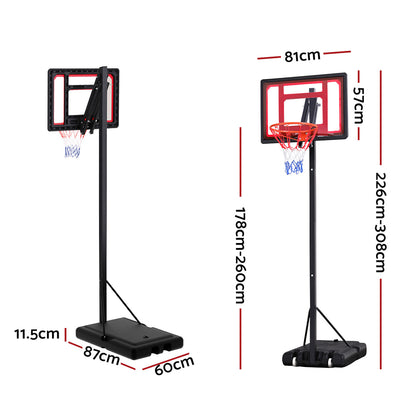 Everfit Kids 2.6M Portable Basketball Hoop Stand for home play, adjustable height.
