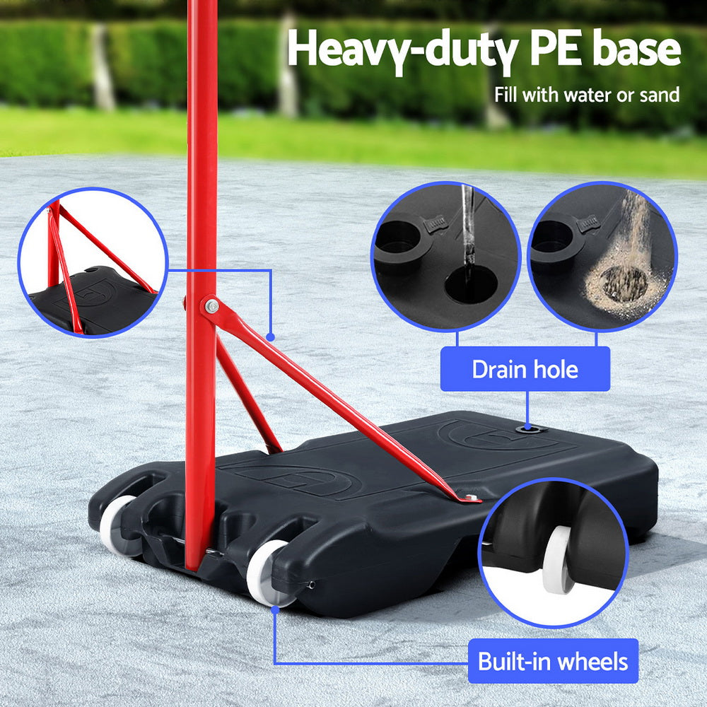 Adjustable netball hoop stand for kids and adults, perfect for home play and practice.