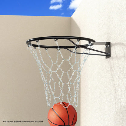 Durable 12-loop metal chain net for kids basketball hoops, ideal for home play.