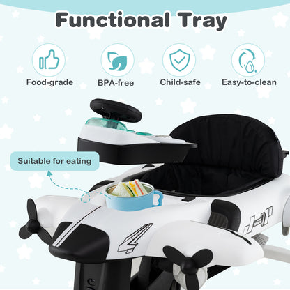 6 In 1 Foldable Baby Walker | Music Lights Adjustable Height White