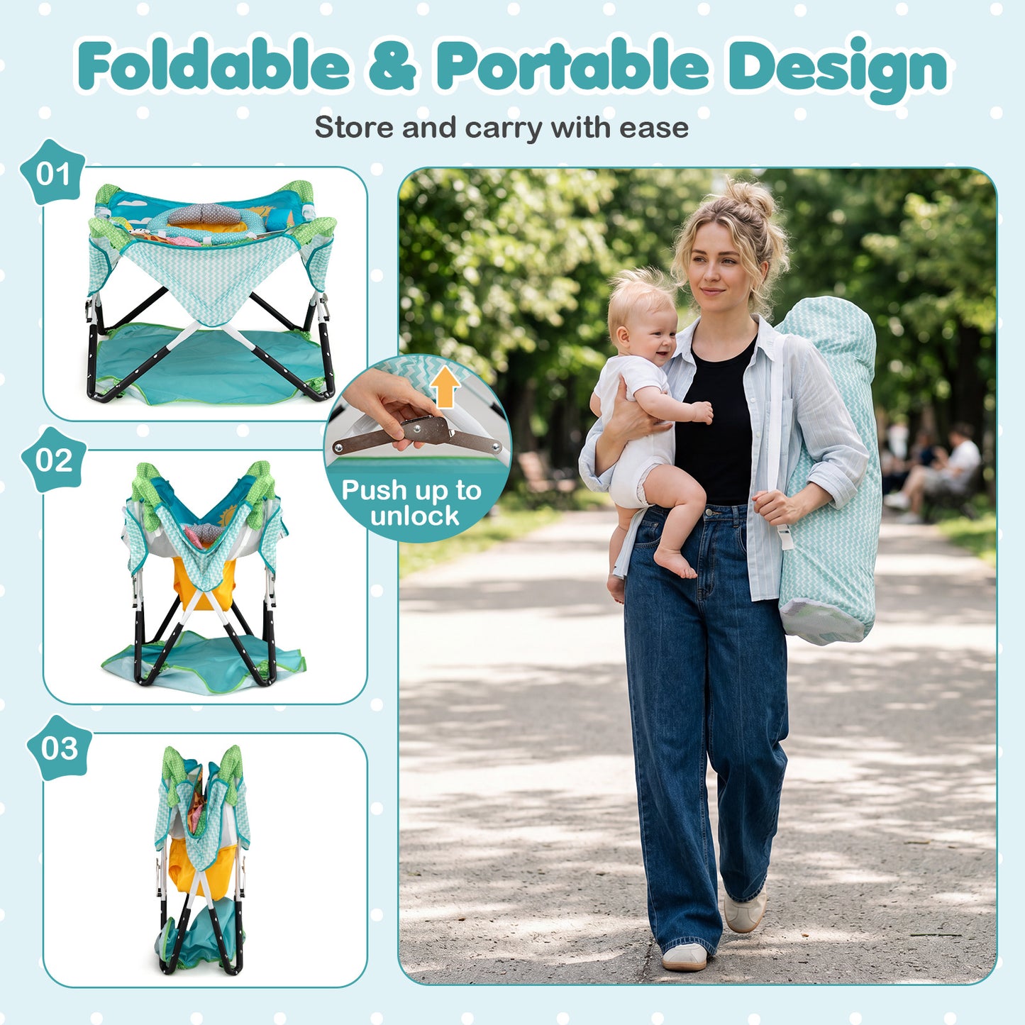 Blue Foldable Baby Jumper | Portable Activity Center with 5 Toys