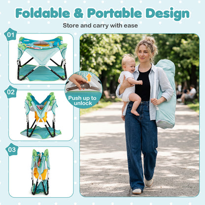 Blue Foldable Baby Jumper | Portable Activity Center with 5 Toys