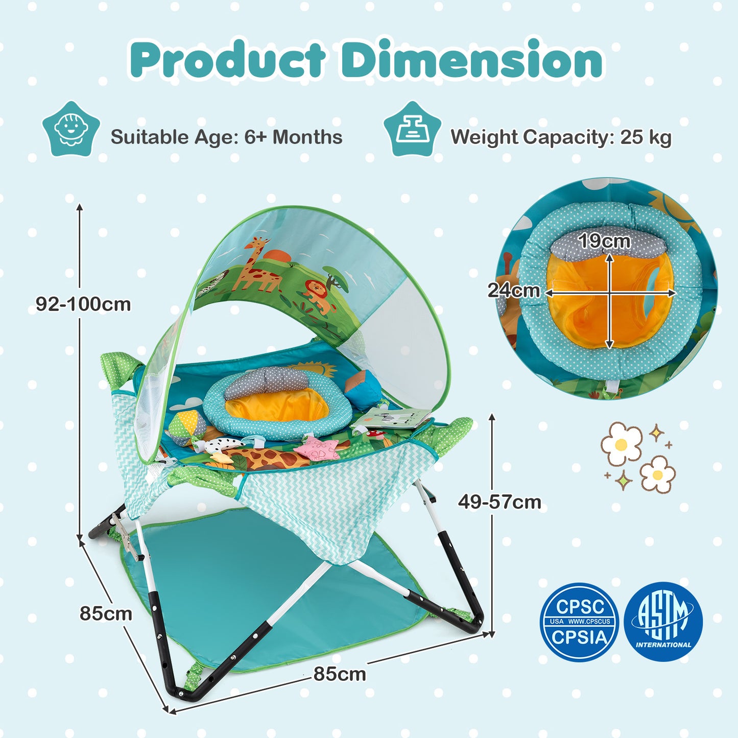 Blue Foldable Baby Jumper | Portable Activity Center with 5 Toys