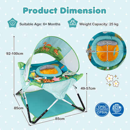 Blue Foldable Baby Jumper | Portable Activity Center with 5 Toys