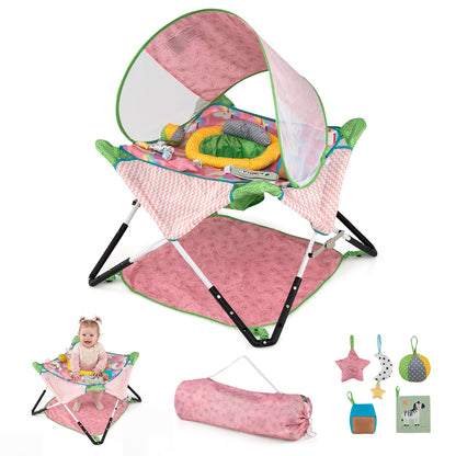 Pink Foldable Baby Jumper | Portable Activity Center with 5 Toys