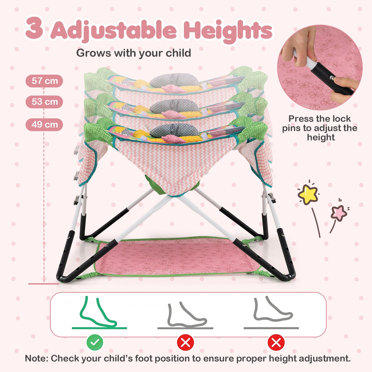 Pink Foldable Baby Jumper | Portable Activity Center with 5 Toys