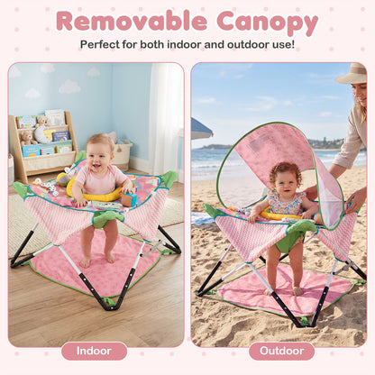 Pink Foldable Baby Jumper | Portable Activity Center with 5 Toys