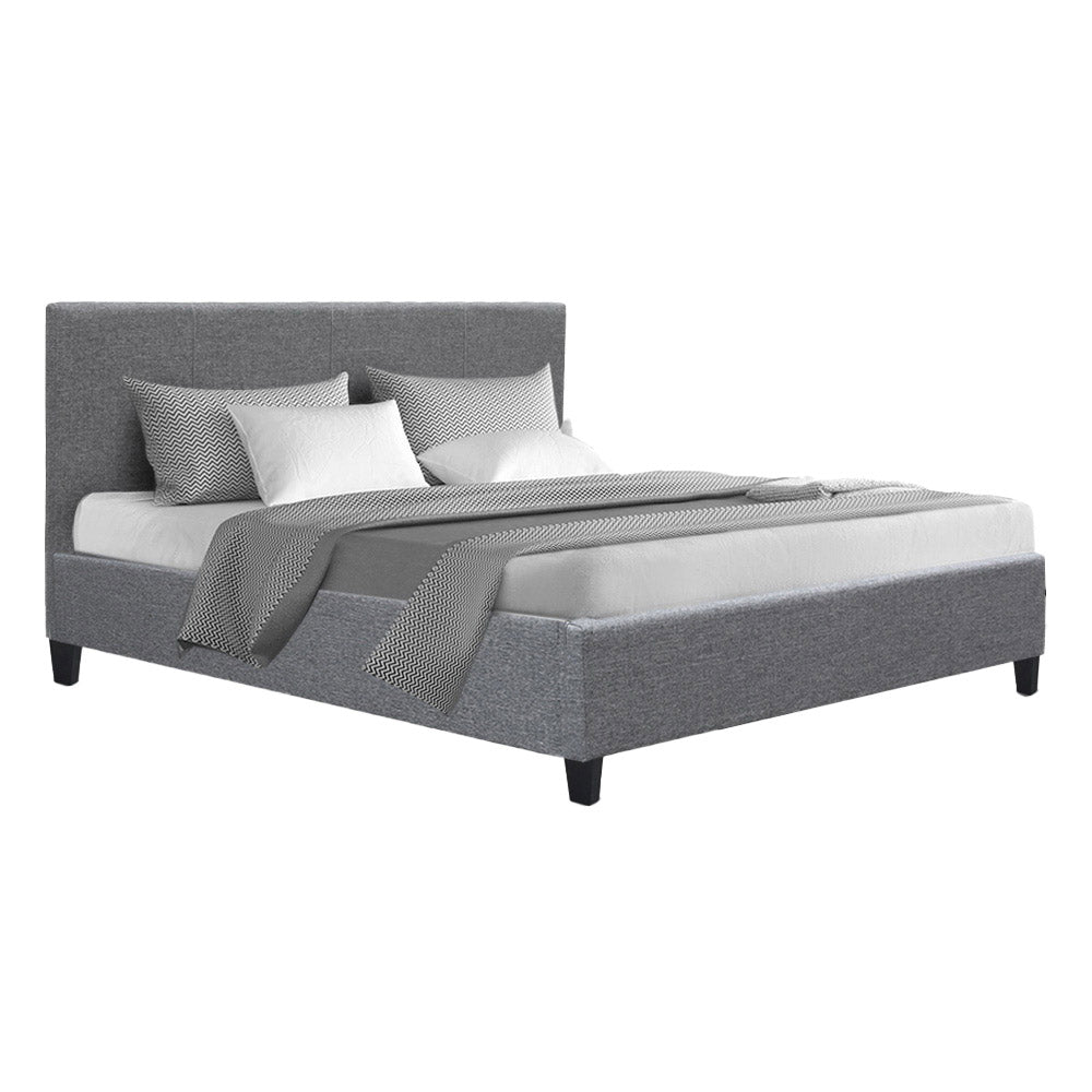 Neo Double Bed Frame in Grey Faux Linen | Stylish, kid-friendly furniture for modern bedrooms.