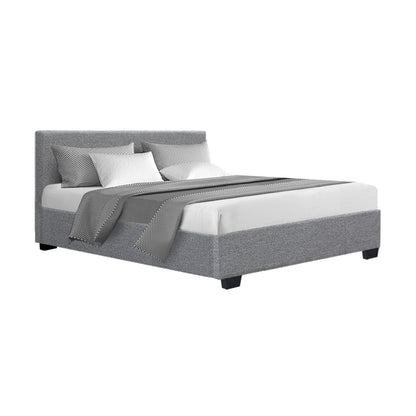 Artiss double bed frame with gas lift storage in grey, ideal for childrens room.