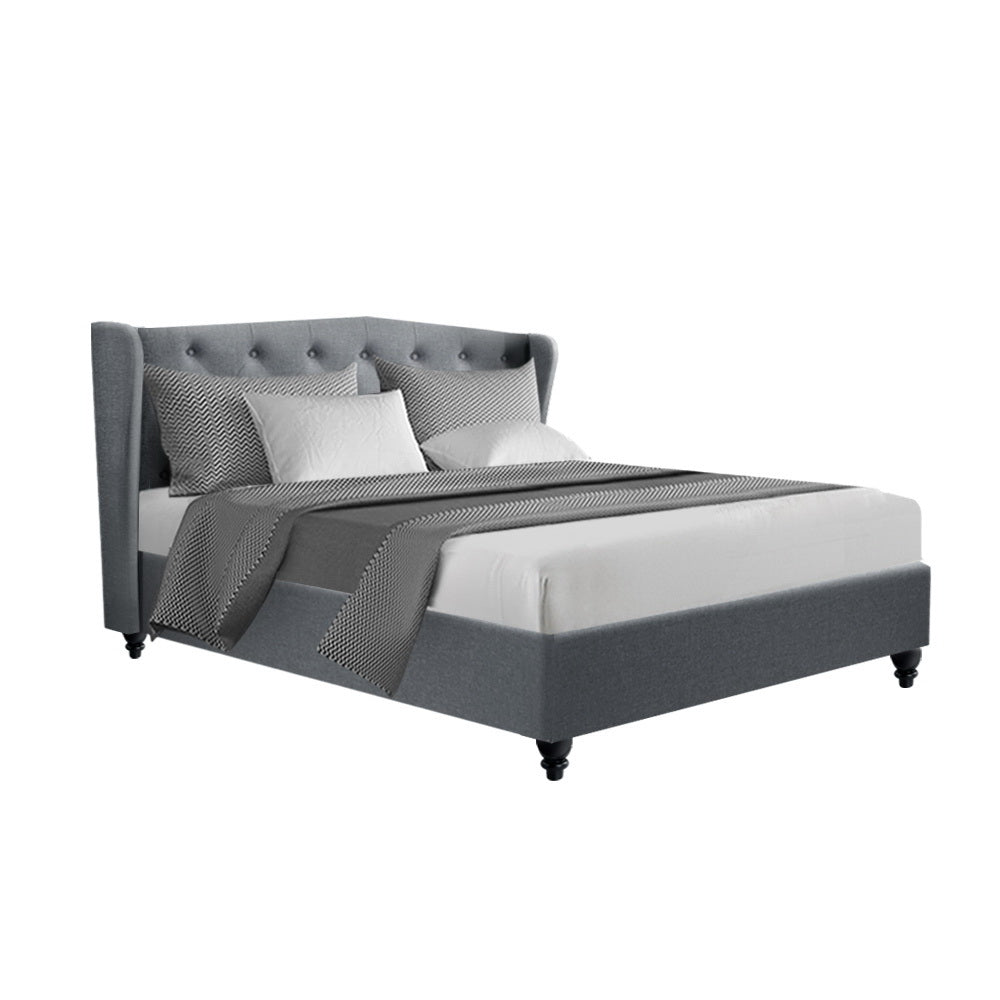 Artiss Double Grey Pier Bed Frame with Tufted Headboard for stylish kids bedroom.