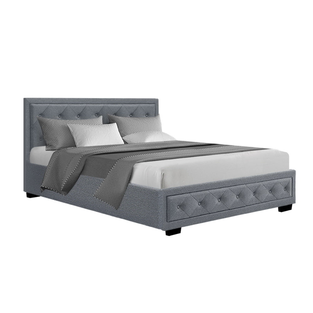 Grey double gas lift bed frame with storage for childrens bedroom, by Artiss TIYO.