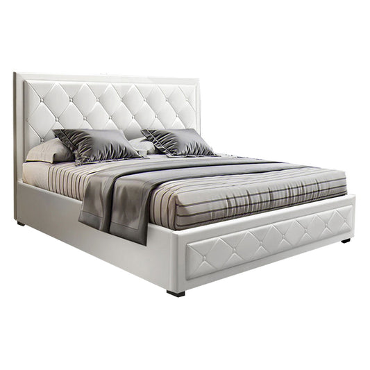 White gas lift bed frame with storage, ideal for childrens bedrooms, from Artiss Tiyo collection.