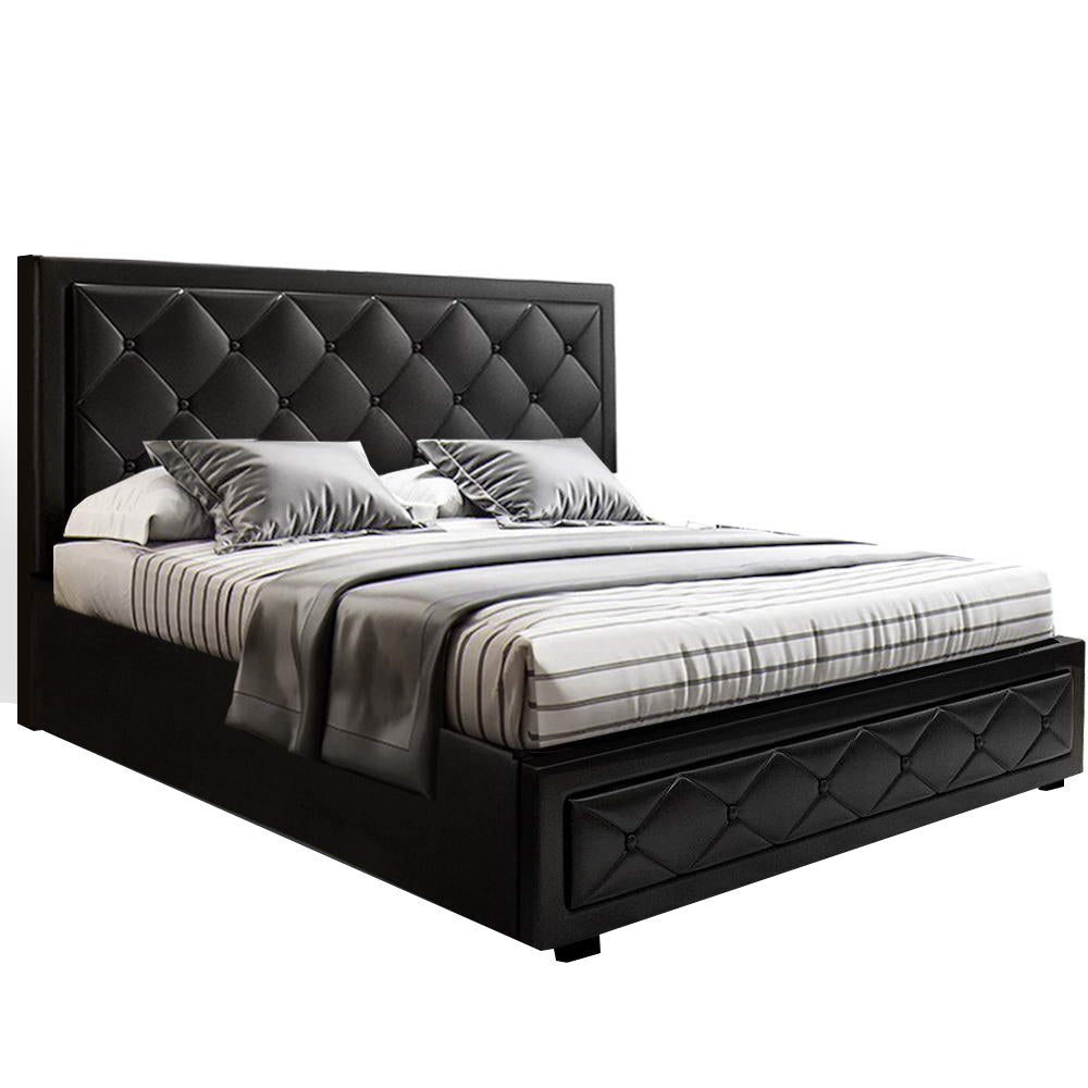 Artiss Double Gas Lift Bed Frame with Storage in Black for kids room organization.