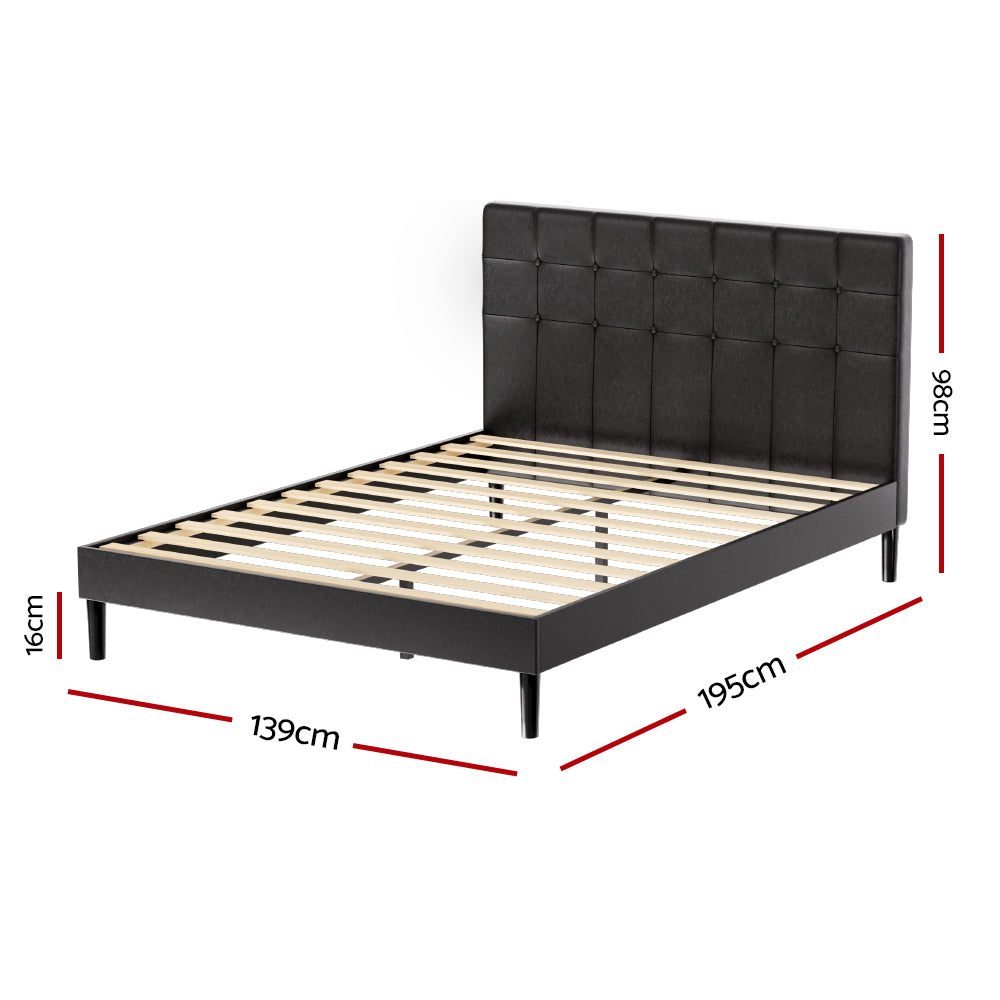 Artiss RAVI LED Double Bed Frame in Black PVC Leather, stylish for kids bedroom.