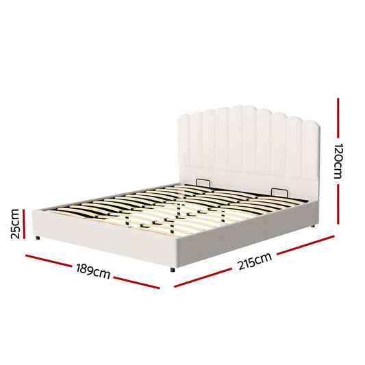 King size Artiss FION bed frame featuring luxurious boucle upholstery, offering elegant comfort and style for modern.