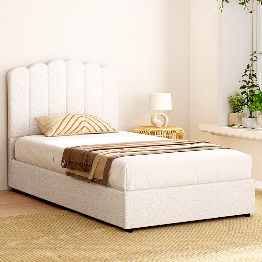 Stylish king single Artiss FION bed frame features luxurious boucle fabric upholstery for cozy bedroom comfort.