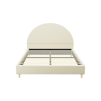Cream double velvet bed frame with arched headboard, ideal for childrens bedroom decor.