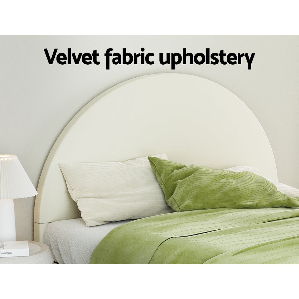 Artiss Ella Double Velvet Bed Frame in Cream with Arched Headboard for Kids Bedrooms.