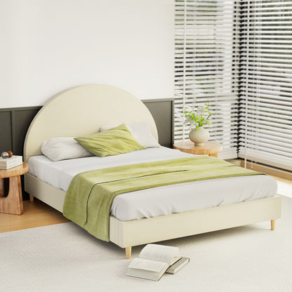 Artiss Ella Double Velvet Bed Frame in Cream with Arched Headboard for Kids Bedrooms