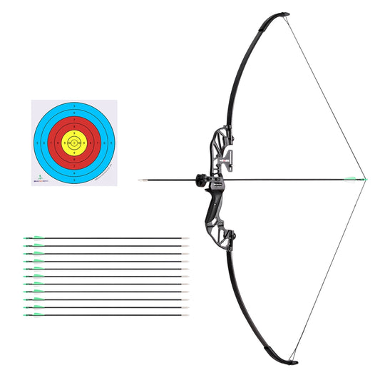 Green 55-pound recurve bow set for beginners features takedown design, ideal for archery practice and hunting.