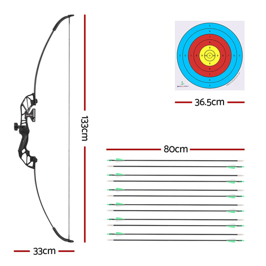 Lightweight 55-pound recurve bow set in green, ideal for beginners learning archery and hunting skills.