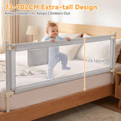Grey Toddler Bed Rail 195cm | Double Lock & Storage Pocket
