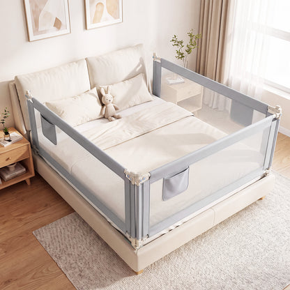Grey Toddler Bed Rail 195cm | Double Lock & Storage Pocket