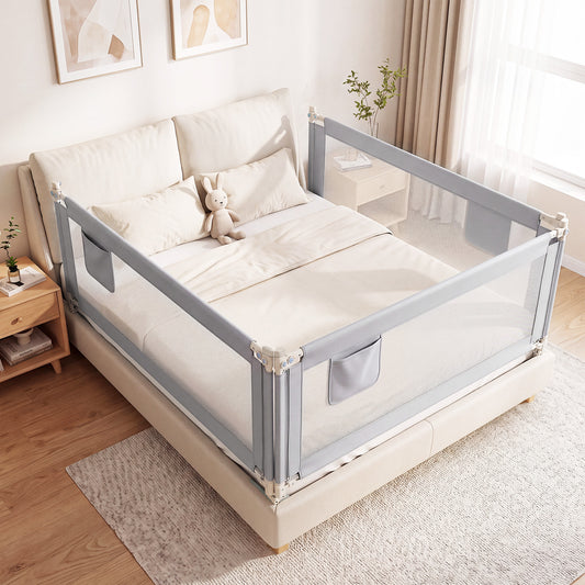Grey Toddler Bed Rail 195cm | Double Lock & Storage Pocket
