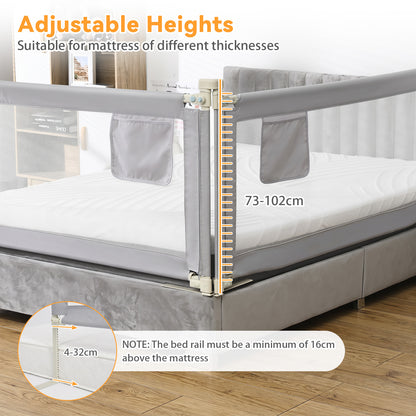 Grey Toddler Bed Rail 195cm | Double Lock & Storage Pocket