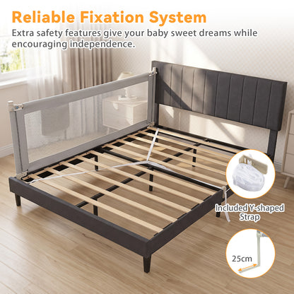 Grey Toddler Bed Rail 195cm | Double Lock & Storage Pocket