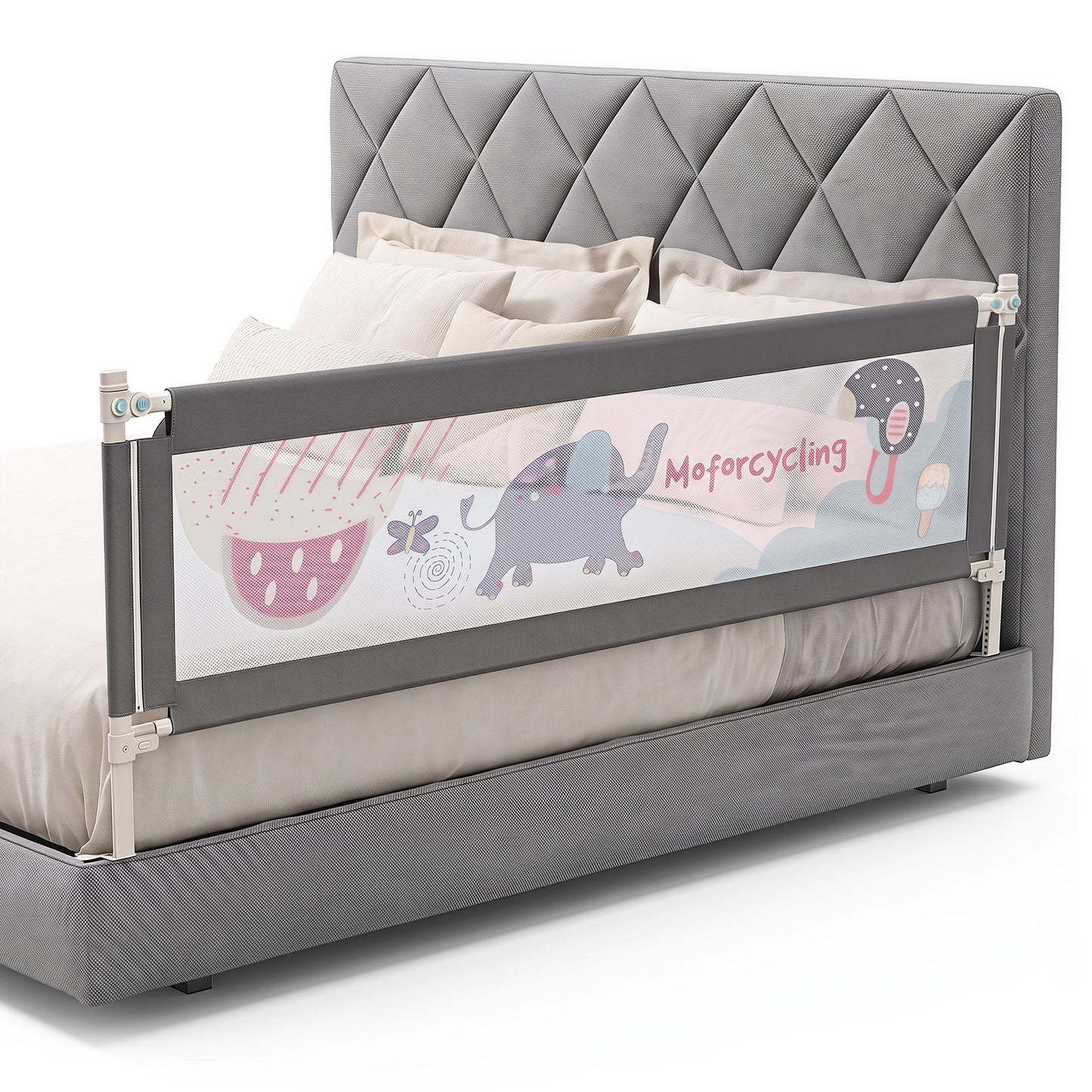 195cm Dark Grey Mesh Bed Rail | Height Adjustable for Toddlers