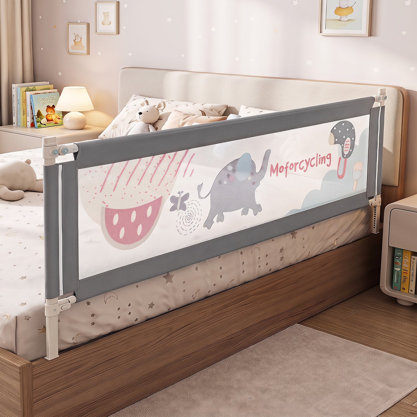 195cm Dark Grey Mesh Bed Rail | Height Adjustable for Toddlers