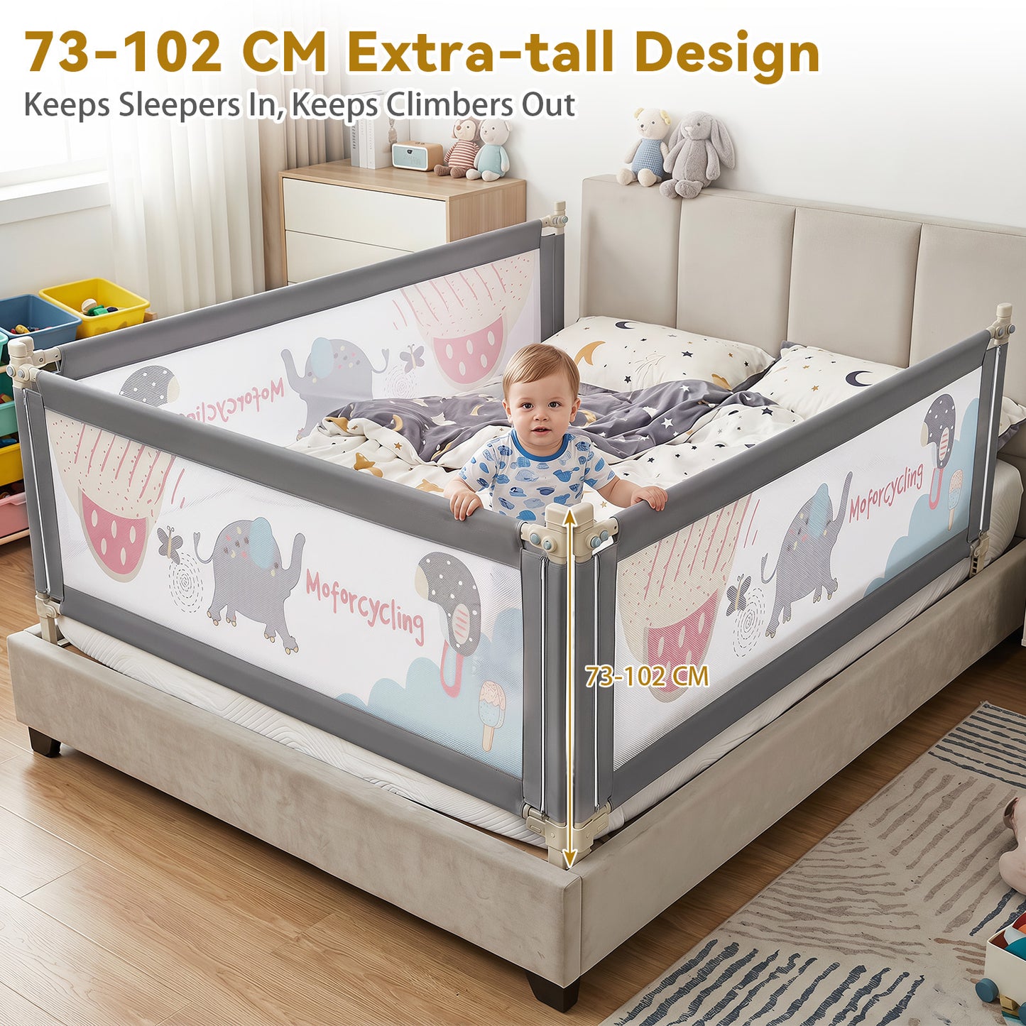 195cm Dark Grey Mesh Bed Rail | Height Adjustable for Toddlers
