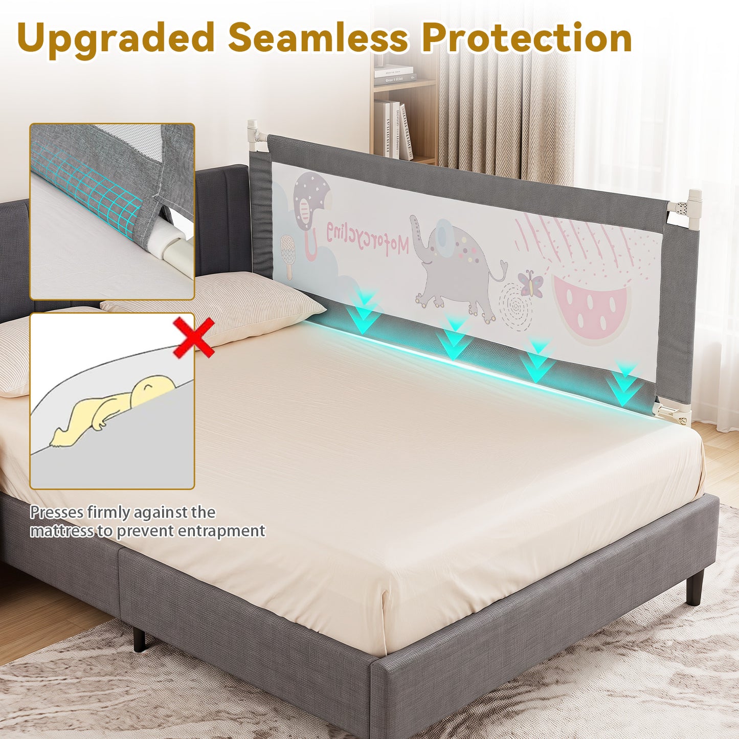 195cm Dark Grey Mesh Bed Rail | Height Adjustable for Toddlers