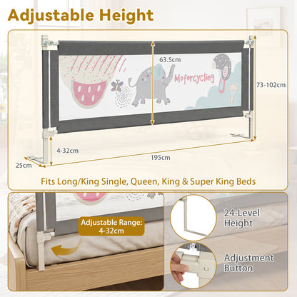 195cm Dark Grey Mesh Bed Rail | Height Adjustable for Toddlers