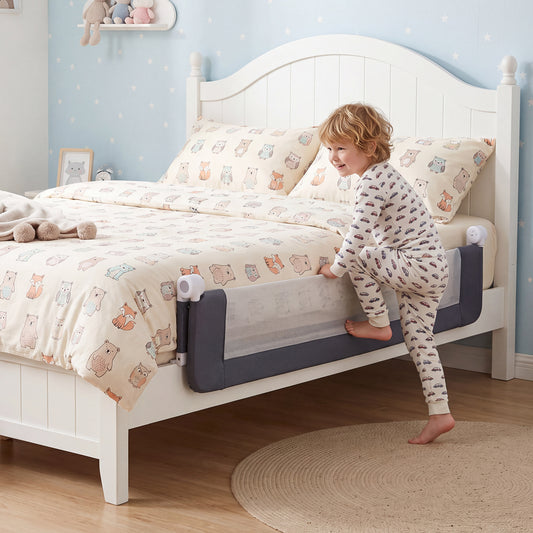 Costway 153cm Long Foldable Bed Rail 50cm Extra Tall for Toddlers-Grey
