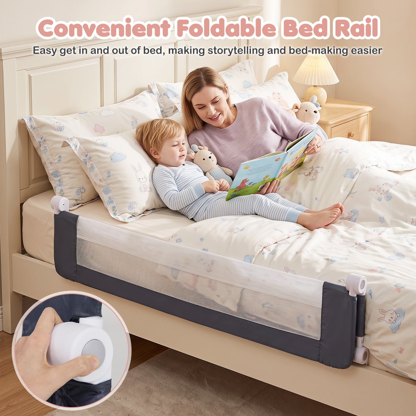 153cm Foldable Toddler Bed Rail | 50cm Tall Grey Guard