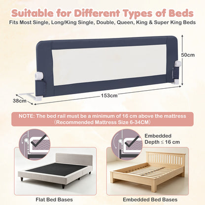 153cm Foldable Toddler Bed Rail | 50cm Tall Grey Guard