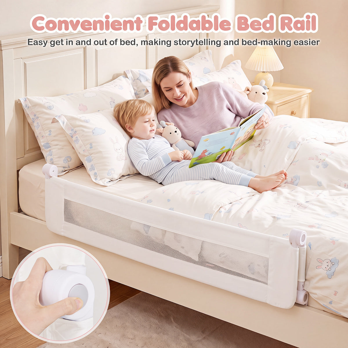 White Foldable Bed Rail | 153cm Long 50cm Extra Tall Toddler Guard