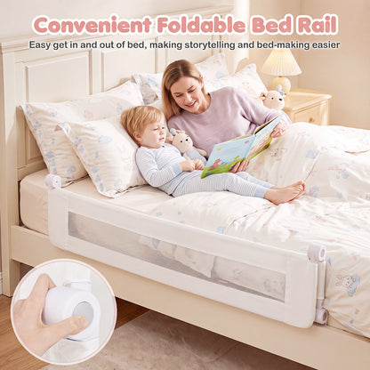 White Foldable Bed Rail | 153cm Long 50cm Extra Tall Toddler Guard