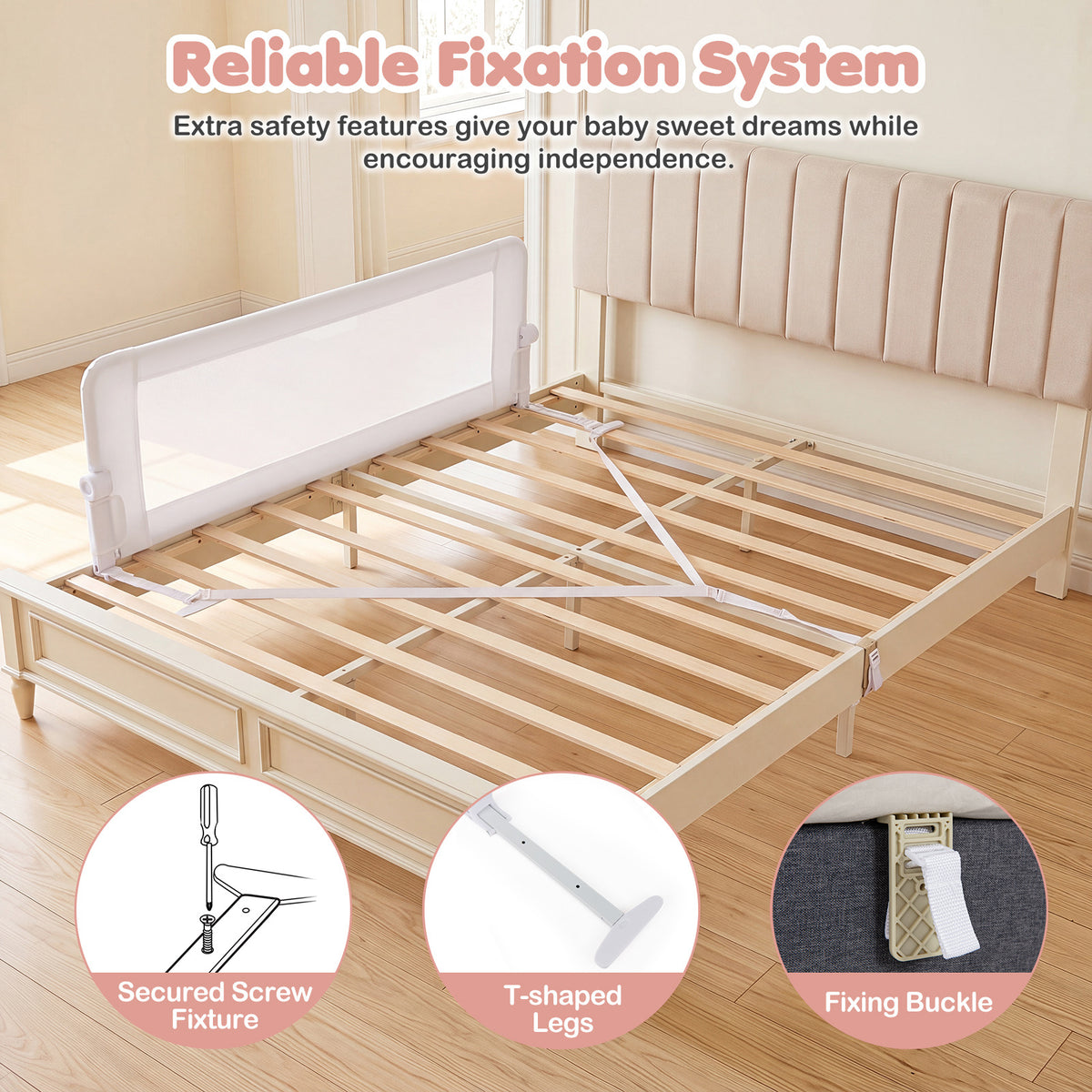 White Foldable Bed Rail | 153cm Long 50cm Extra Tall Toddler Guard