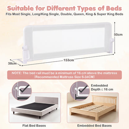 White Foldable Bed Rail | 153cm Long 50cm Extra Tall Toddler Guard