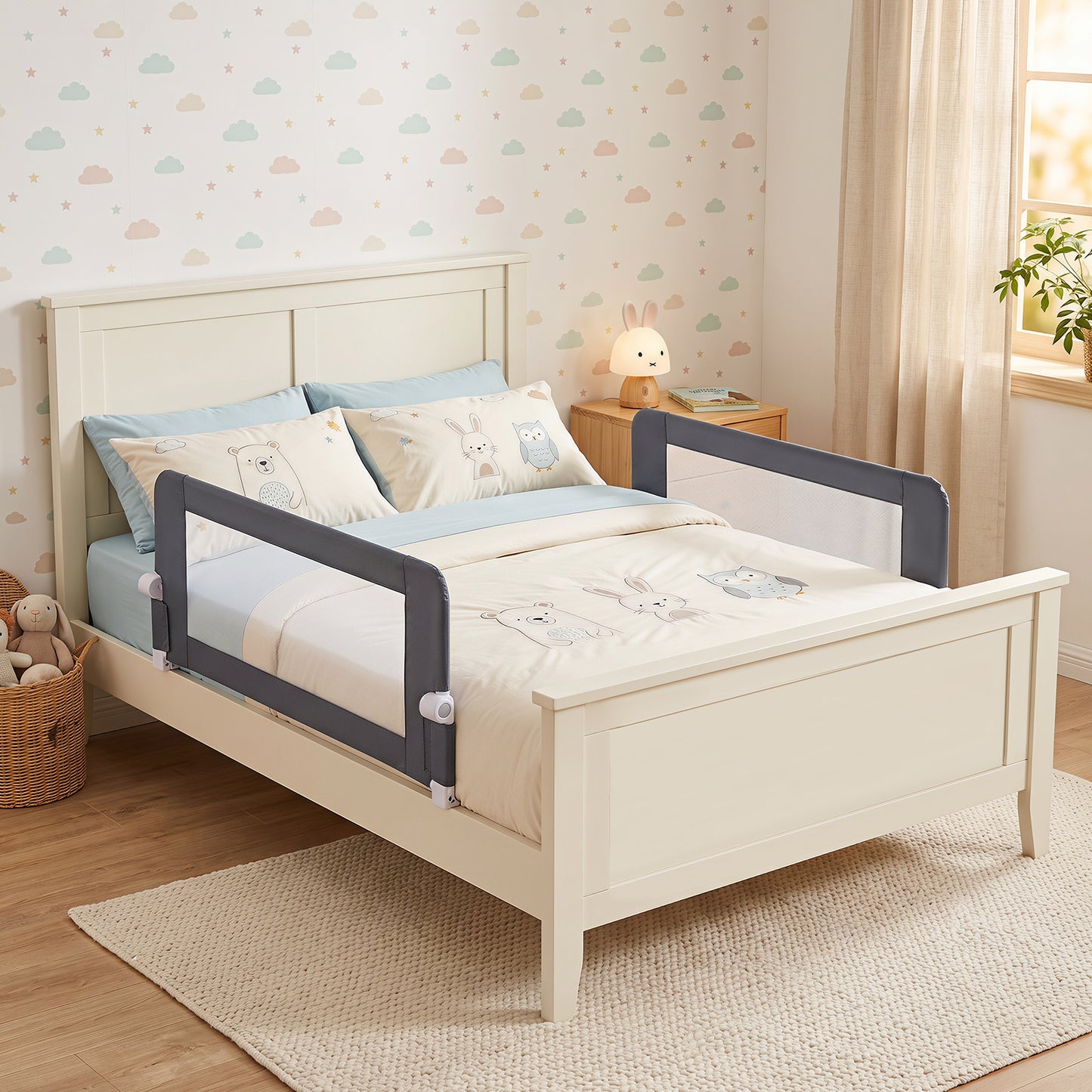 Foldable Grey Bed Rail | 120cm Long 50cm Tall Mesh Guard