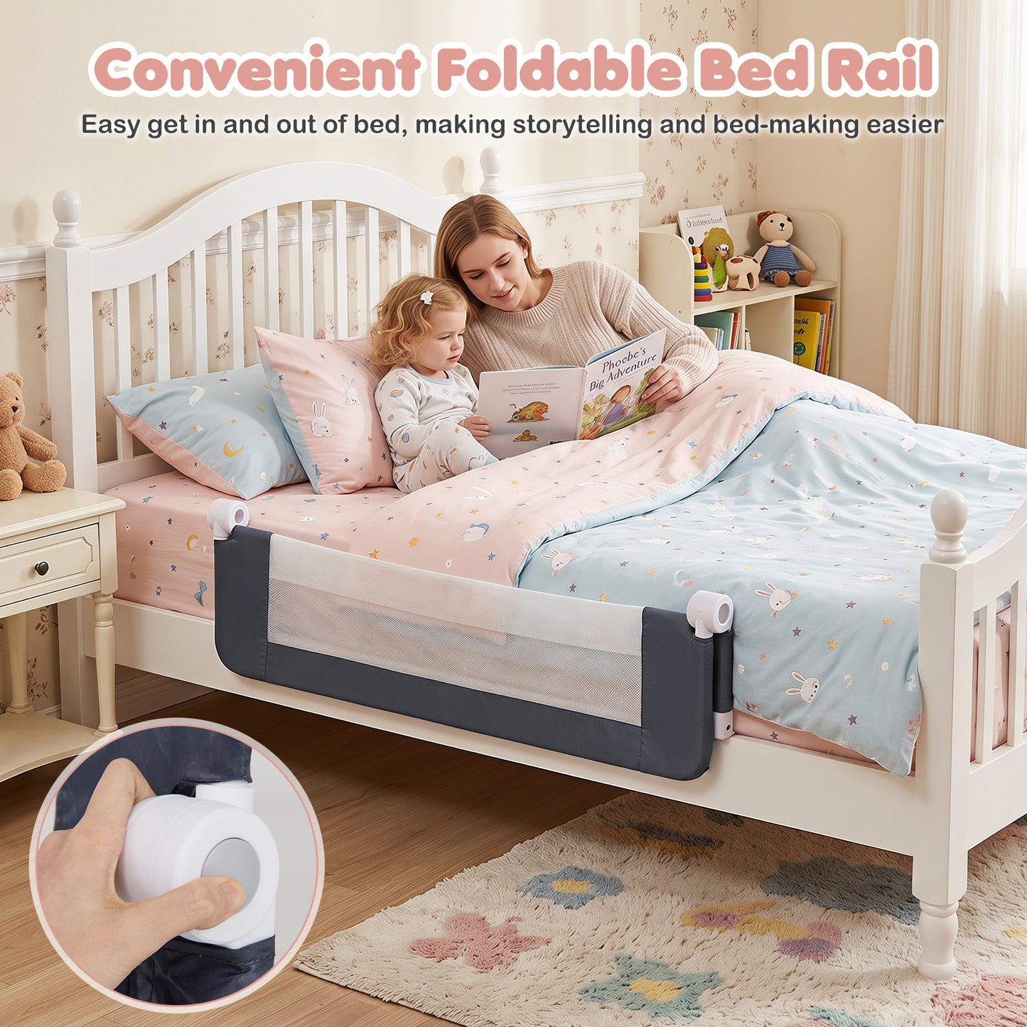 Foldable Grey Bed Rail | 120cm Long 50cm Tall Mesh Guard