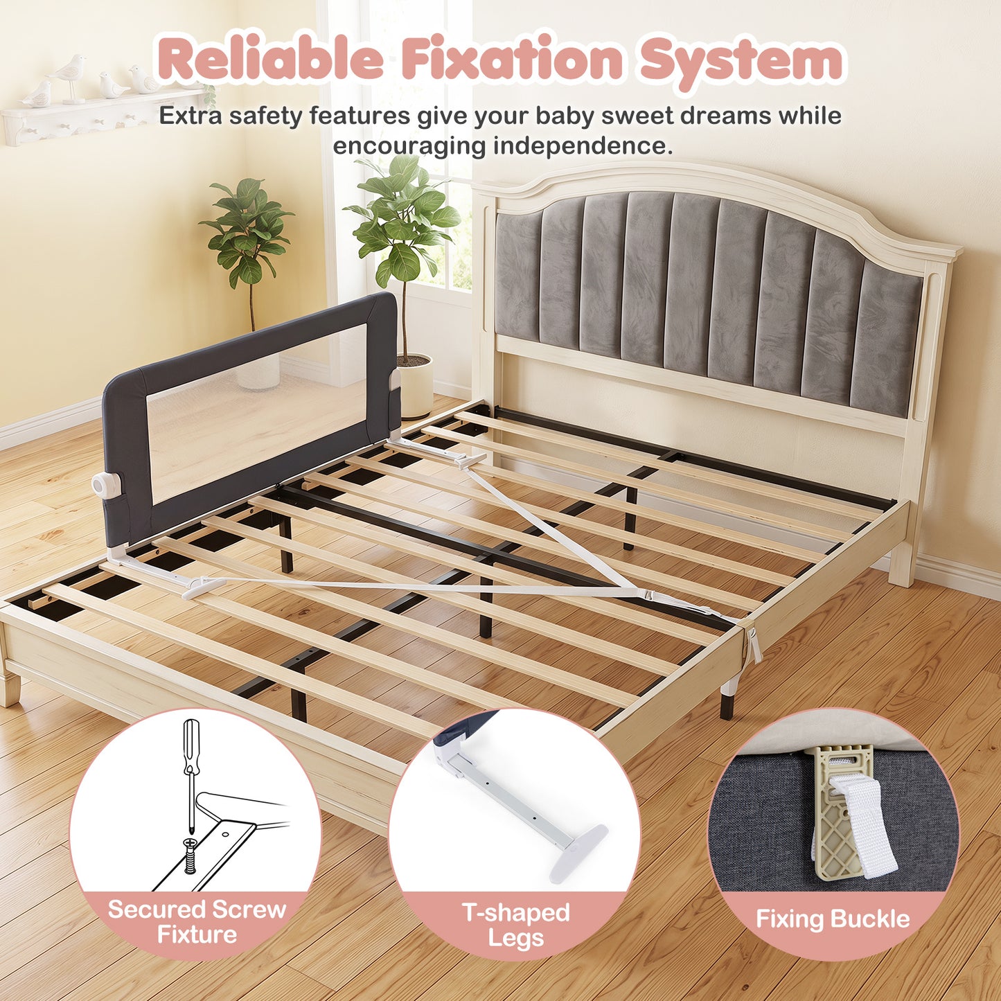Foldable Grey Bed Rail | 120cm Long 50cm Tall Mesh Guard