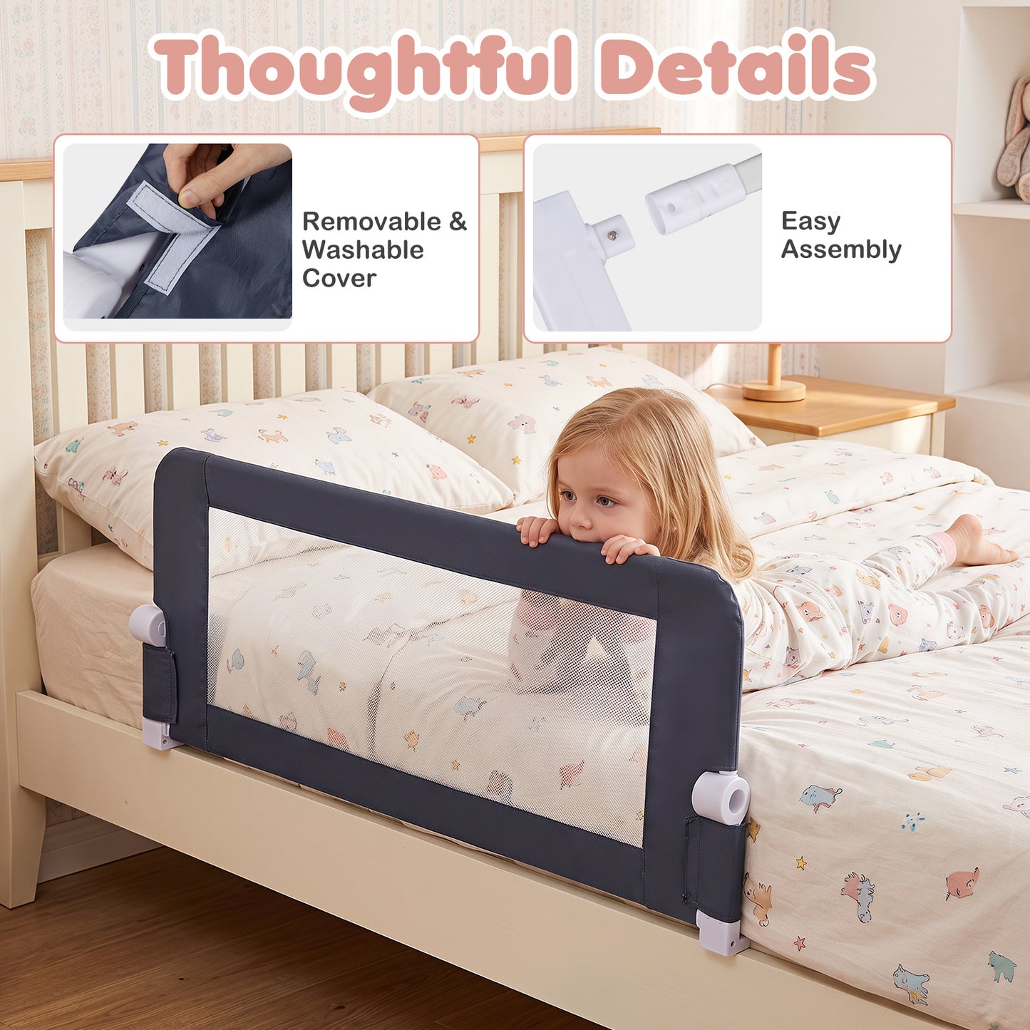 Foldable Grey Bed Rail | 120cm Long 50cm Tall Mesh Guard