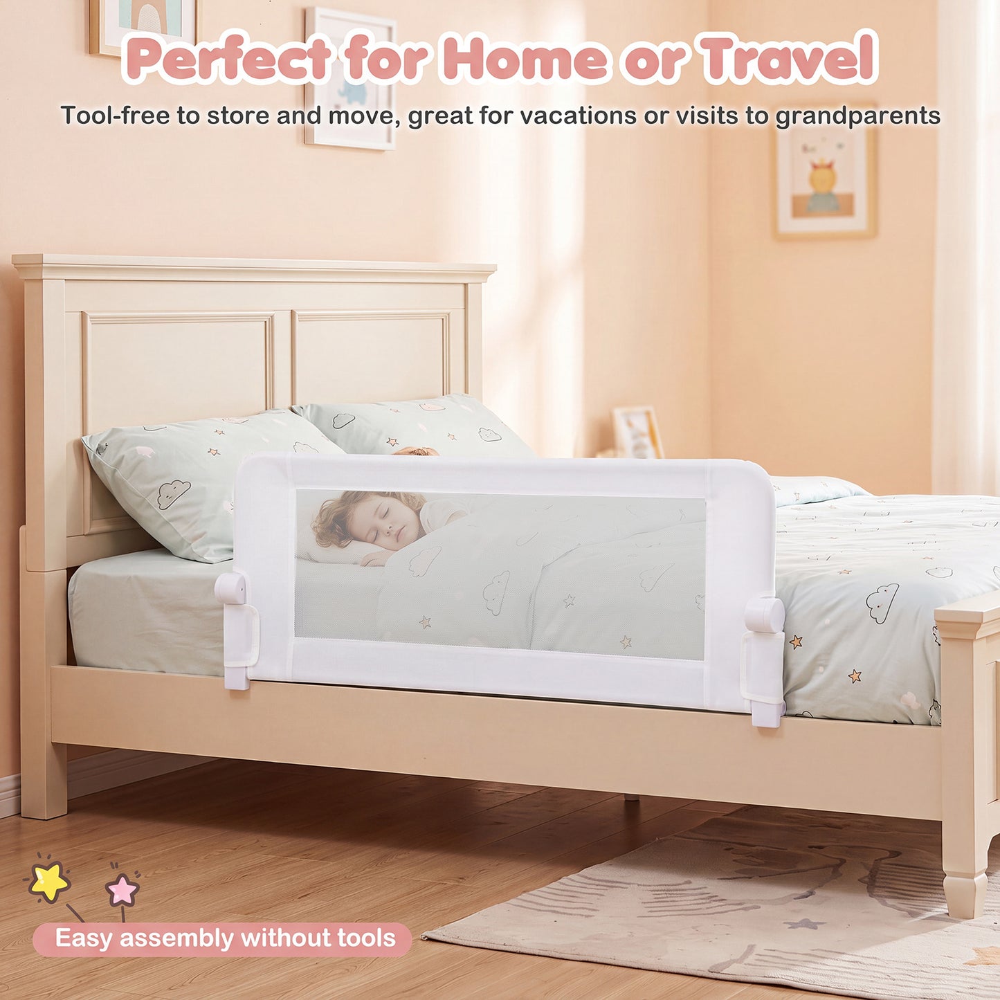 Foldable White Bed Rail | 120cm Long 50cm Tall Mesh Guard