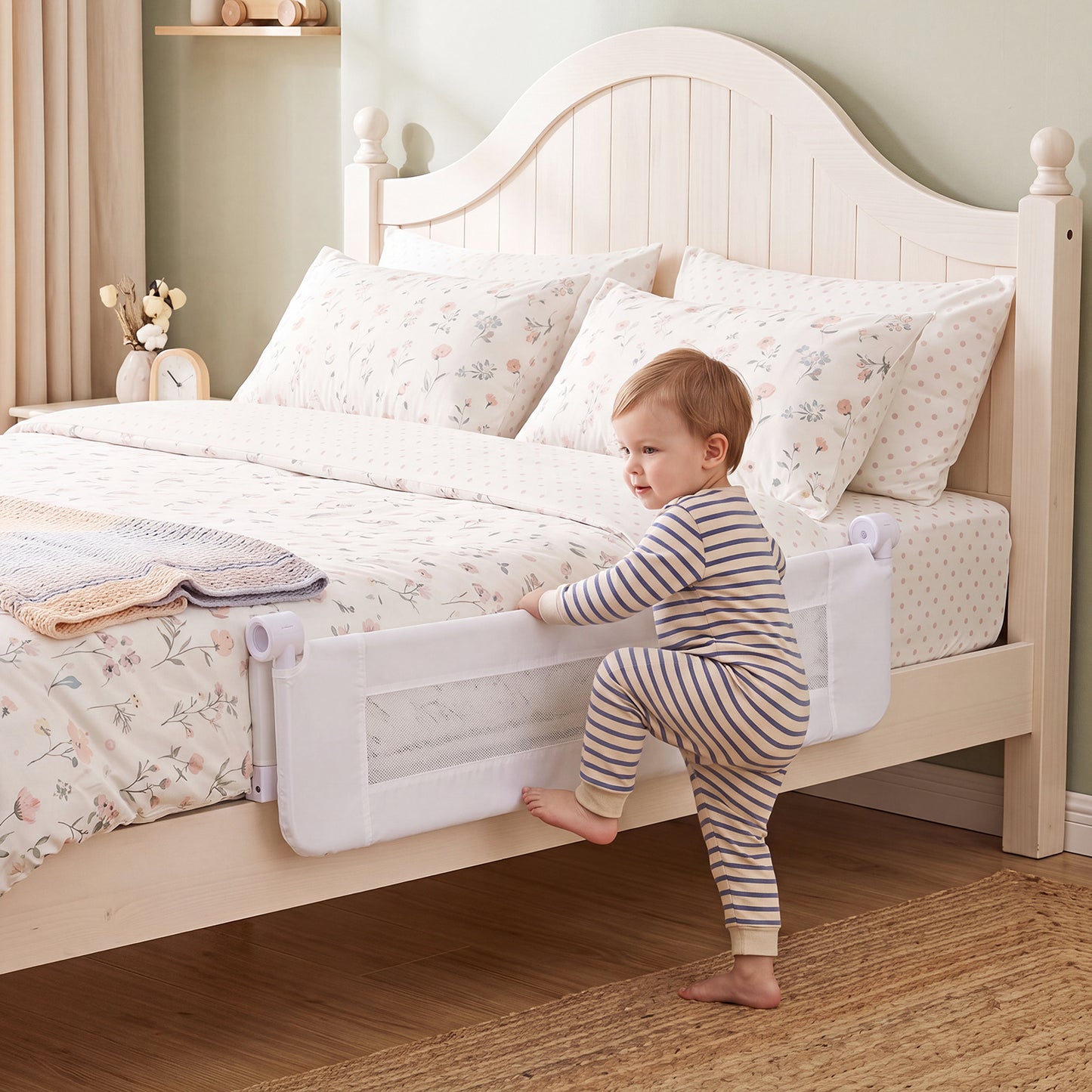 Foldable White Bed Rail | 120cm Long 50cm Tall Mesh Guard